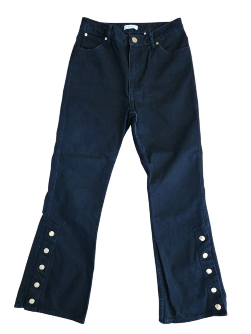 SANDRO Snapy Snap-Detailed Black High Rise Bootcut Jeans $295 Size 40 8 M - Picture 3 of 7